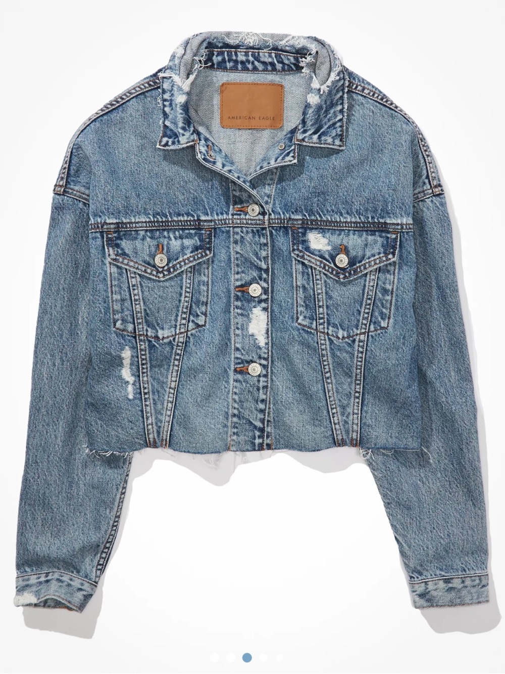 American Eagle Outfitters Distressed Cropped Denim Jacket in Light Blue